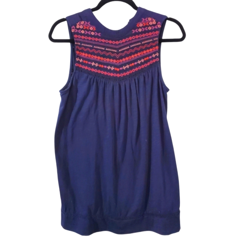 Knox Rose Indigo Sleeveless Top with  Embroidery EUC